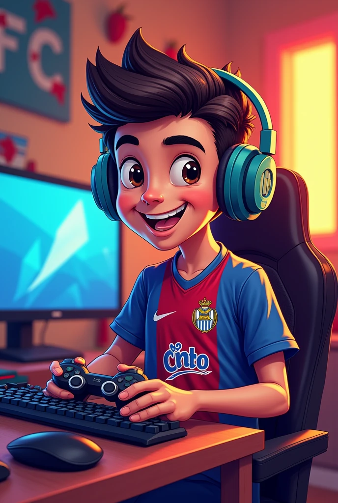 A gamer wearing a FC Porto jersey in cartoon