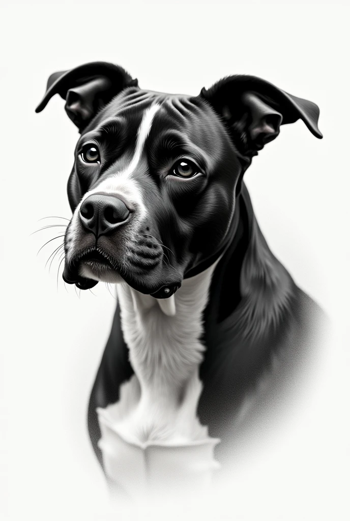 rozmazané okraje ,rough academic charcoal painging of stafford bull terrier head, on white paper