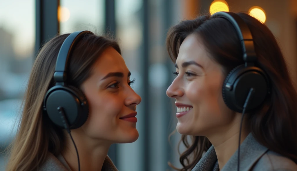 people, all with headphones to their ears not understanding each other