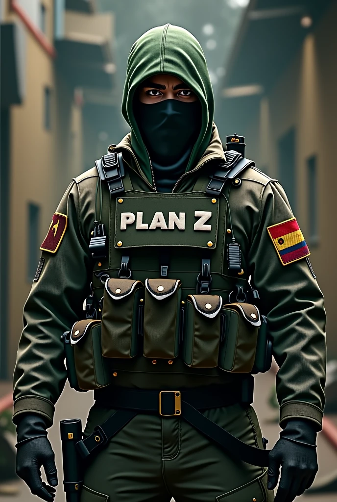 Create a Venezuelan Commando-type Commander with his face covered from PLAN Z and named Pablo,  add the flags of Venezuela on the arms, the name of Plan Z on the chest, the same as the name Pablo. You are not placing the flags of Venezuela or the name of the soldier who is PABLO,  Nor can Plan Z carry any other flag than that of Venezuela. 