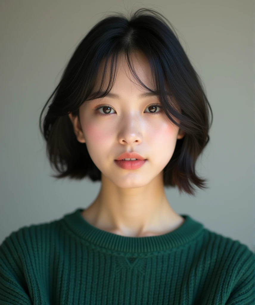 arafed asian woman Short Hair and a green sweater, Young and adorable Korean face, Portraits of Korean female idols, beautiful young Korean women, Cute Korean Actresses, Short Hair, From Korea, gorgeous young Korean women, Young and pretty Asian face, beautiful south Korean women, Korean symmetrical face, Girl cute beautiful face, Korean Girls, Korean women