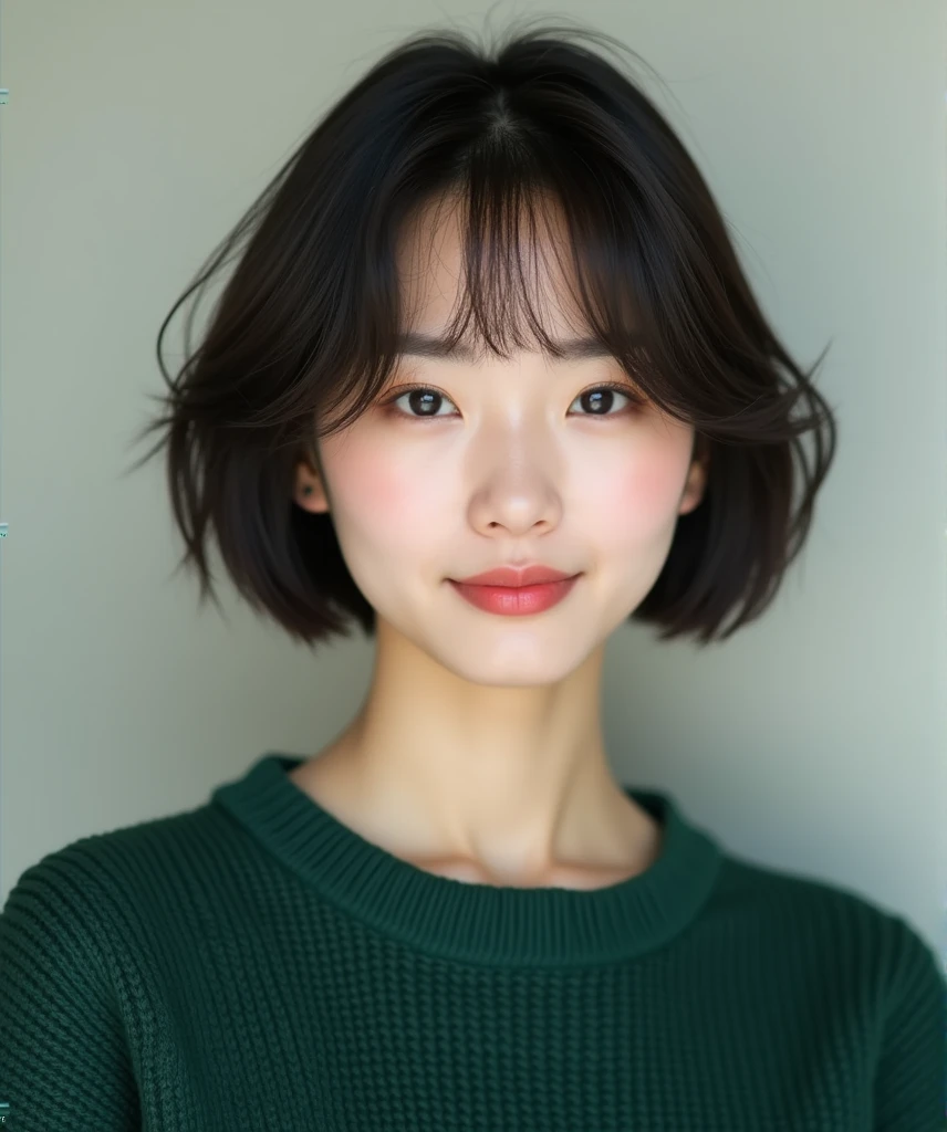 arafed asian woman Short Hair and a green sweater, Young and adorable Korean face, Portraits of Korean female idols, beautiful young Korean women, Cute Korean Actresses, Short Hair, From Korea, gorgeous young Korean women, Young and pretty Asian face, beautiful south Korean women, Korean symmetrical face, Girl cute beautiful face, Korean Girls, Korean women