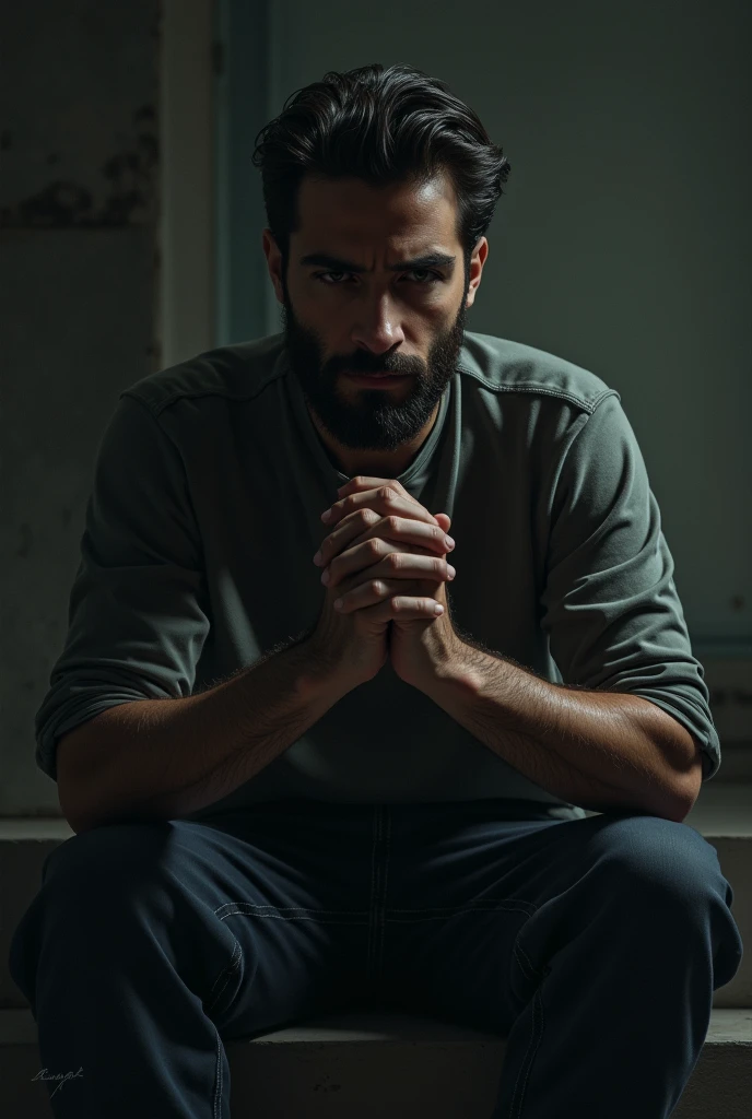 Man thinking about his future problems tensed  and depressed 

