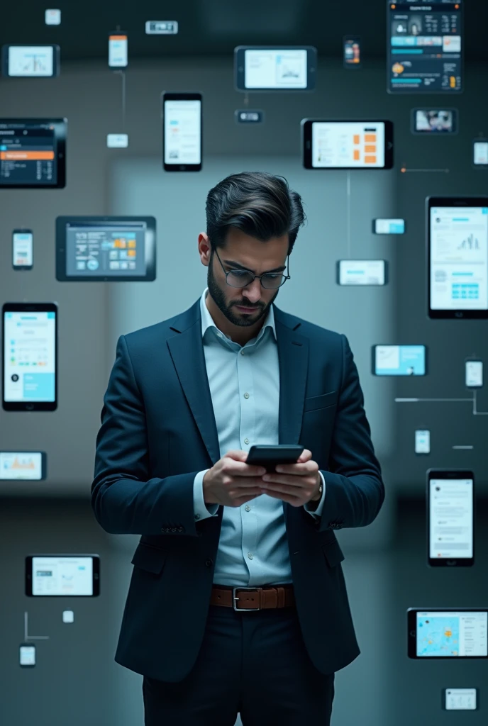 One man using mobile phones