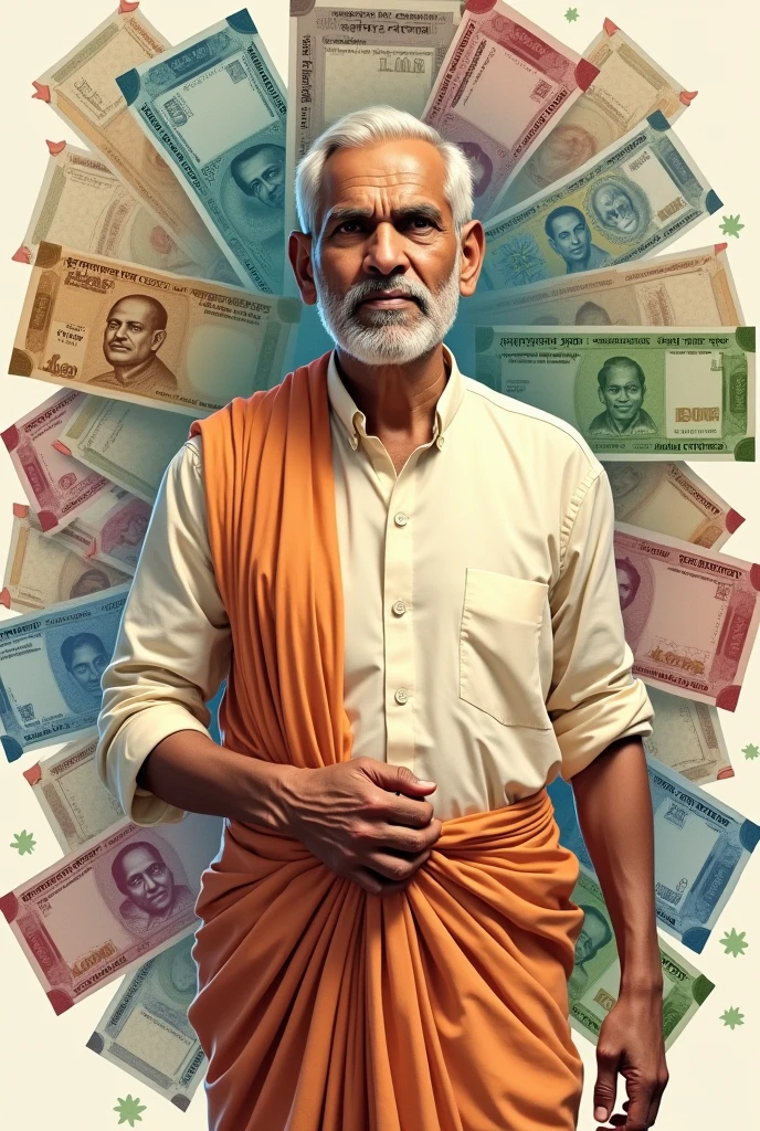 Indian currency with man