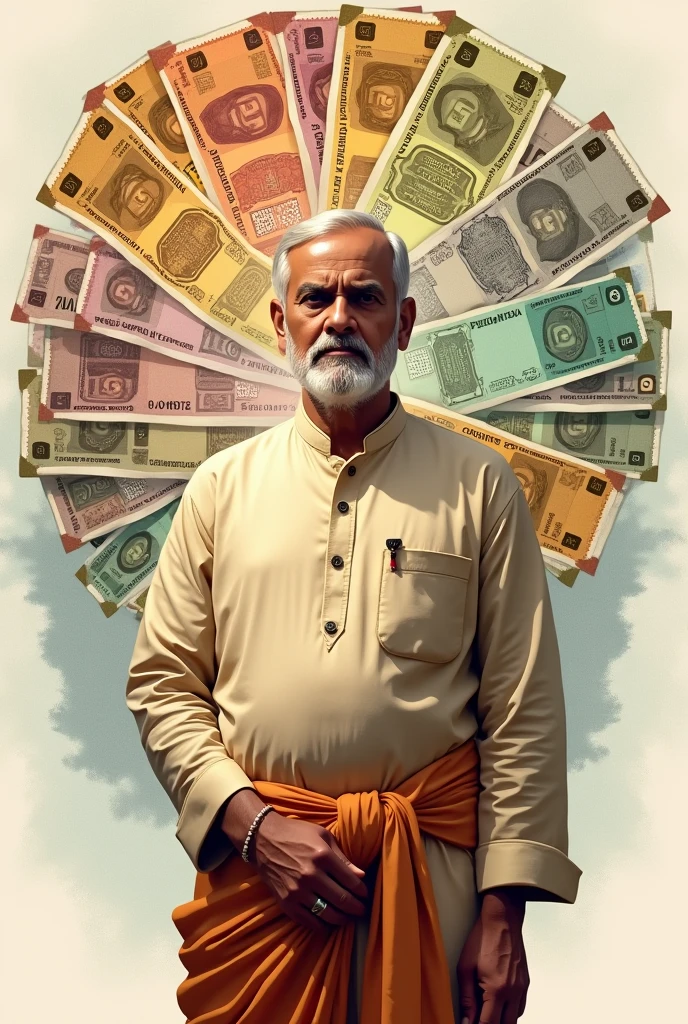 Indian currency with man