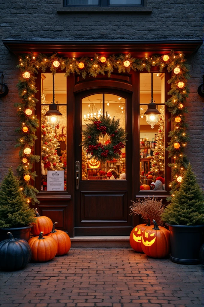 Store decoration that combines Christmas and Halloween