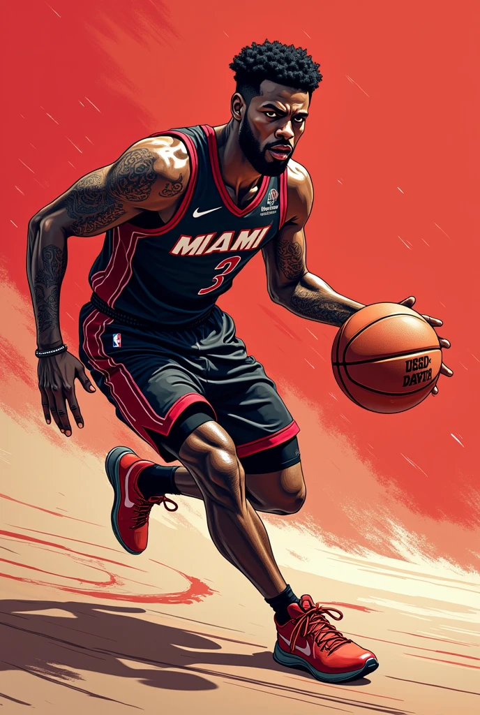 A stylized, dynamic vector illustration of a miami heat, posed in a powerful, athletic stance, showcasing its Strength and agility, set against a bold, plain background that resonates with the energetic vibe of a basketball court, the buck s body is depicted in a metallic, , with intricate, geometric patterns and lines that evoke a sense of modernity and speed, with a fierce, determined gaze, the illustration style is sleek, streamlined, and graphic, with bold lines, and a mix of smooth, curved shapes and sharp, angular edges, the overall design is meant to evoke a sense of power, energy, and competitive spirit, perfect for a basketball jersey.