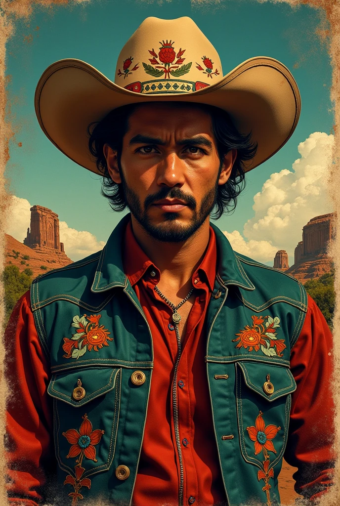 Create an album cover in the artistic style of corridos singer Junior H