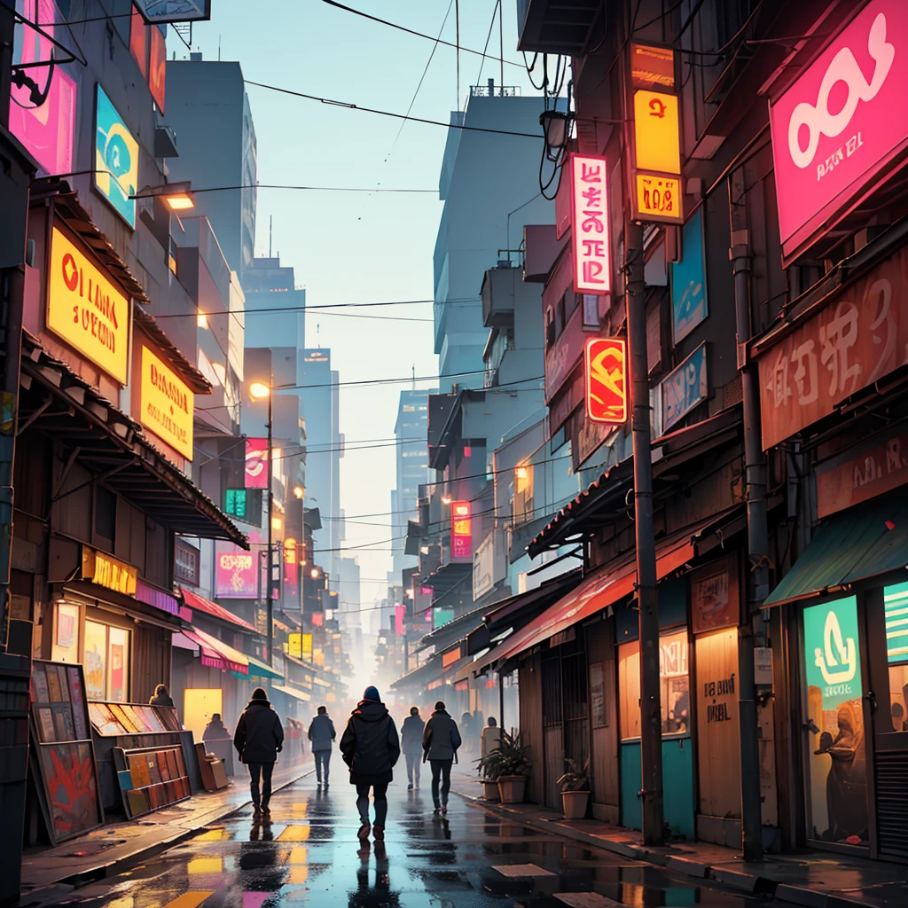**Create a cover image for a trap gospel song titled "Ruas de SP" by the artist "Lacezin." The design should feature an urban, gritty aesthetic reflecting the streets of São Paulo (SP) with a modern, vibrant style. Include elements like cityscape backgrounds, street art, and neon lights to capture the essence of a bustling metropolis. Integrate gospel themes subtly, perhaps with religious symbols or motifs that complement the urban environment. Ensure