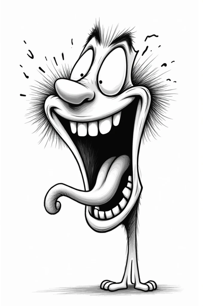 Dessin au trait caricature abstrait de bouche, dents et langue en éclat de rire.