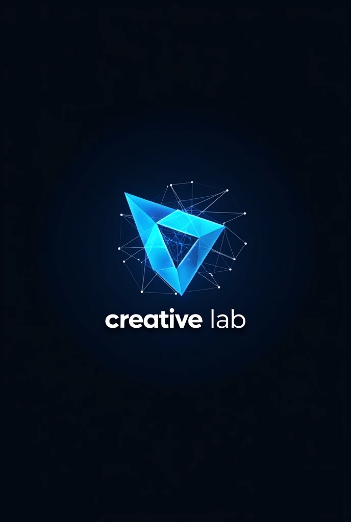 Logo featuring a stylized blue triangle layered over a geometric network background, with the text Creative Lab in bold white letters below,The overall design conveys a modern and technological theme on a dark background.