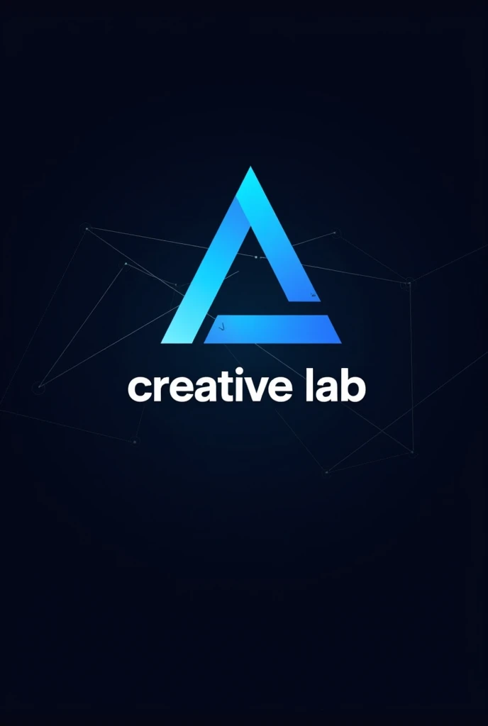 Logo featuring a stylized blue triangle layered over a geometric network background, with the text Creative Lab in bold white letters below,The overall design conveys a modern and technological theme on a dark background.