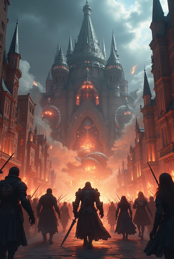 Middle Ages anime fantasy magic city attacked by monsters panic