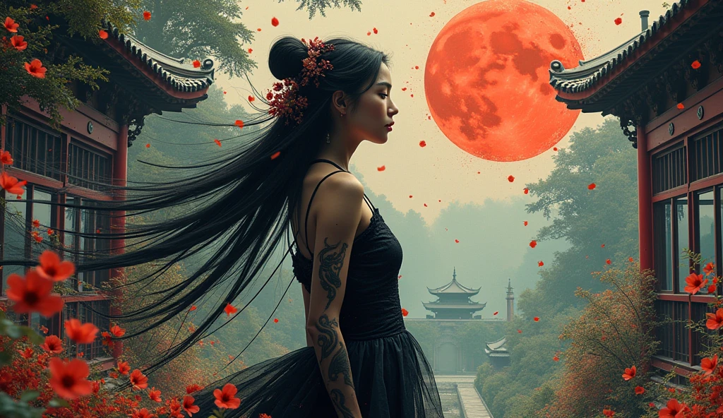 aesthetics,work of art,photorrealistic,entangle,mandala,tangle,entangle,flower ecstasy,dynamic angle,most beautiful form of chaos,chic,a brutalist designed,bright coloured,Romanticism,atmospheric,(ink spatter detalhados e vibrantes), (illustration),1 girl,(long hair),electronics, Motores, wires, buttons, lcd,pose laciva,(unexpressive ,hair ornament:1.4)Chinese clothing,(Focus on), pintura de lavagem de tinta colorfully,(ink spatter),color splashing,((colorfully)),[outline], work of art,best qualityer, beautifully painted,highy detailed,(eliminate noise:0.7),[paint splash],yin yang,lot of details,mysterious expression, in a modern and abstract environment, with bold and colorfully abstract art, photo taken from the front,highy detailed, (plain color:1.1),(colorfully:1.3),(work of art:1.2), best qualityer, work of art, original, extremely detailed wallpaper,from all places, looking ahead at viewer,trunk, whole body,
there is an old palace next to the girl,oriental city,oriental architecture,lot of details,mysterious expression, in a modern and abstract environment, with bold and colorfully abstract art,bright lighting,Film Studio (analog film:1.3) (vhs movie) (photorrealistic) (screen capture) (cinematic lighting) (sharp focus) (80’s, tenebrosa, fancy, SD15b:1.0),,natural lights, fotorrealism, cinematic,