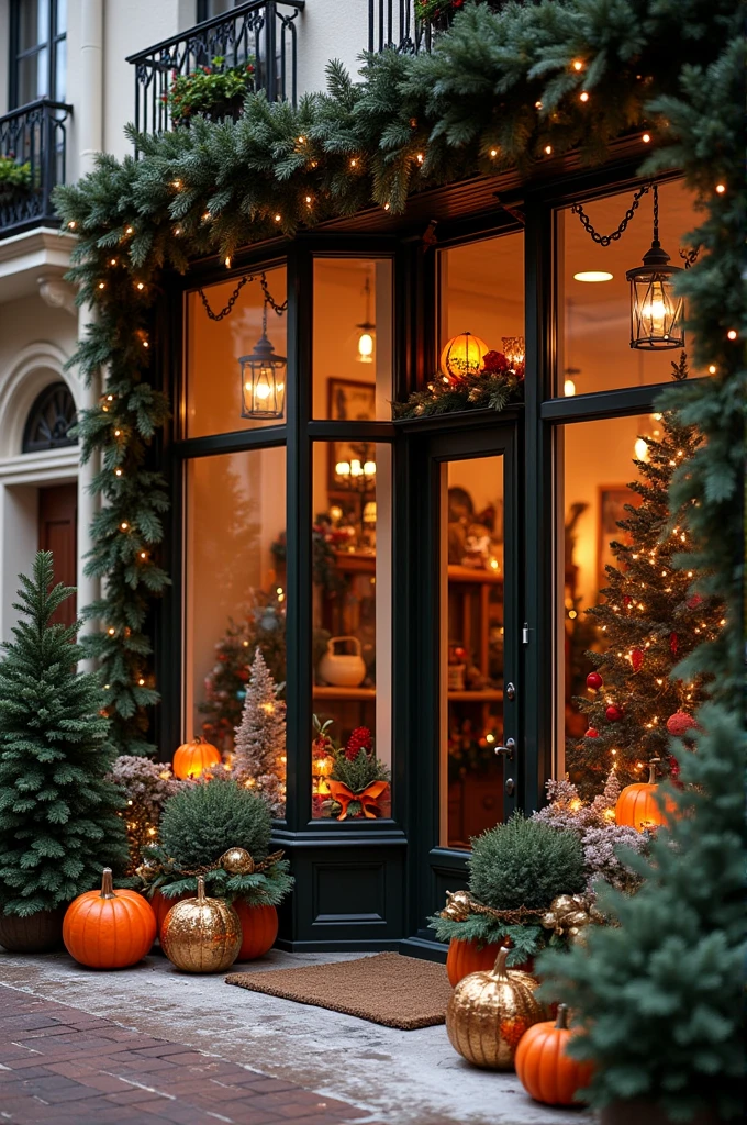 Store decoration that combines realistic Christmas and Halloween