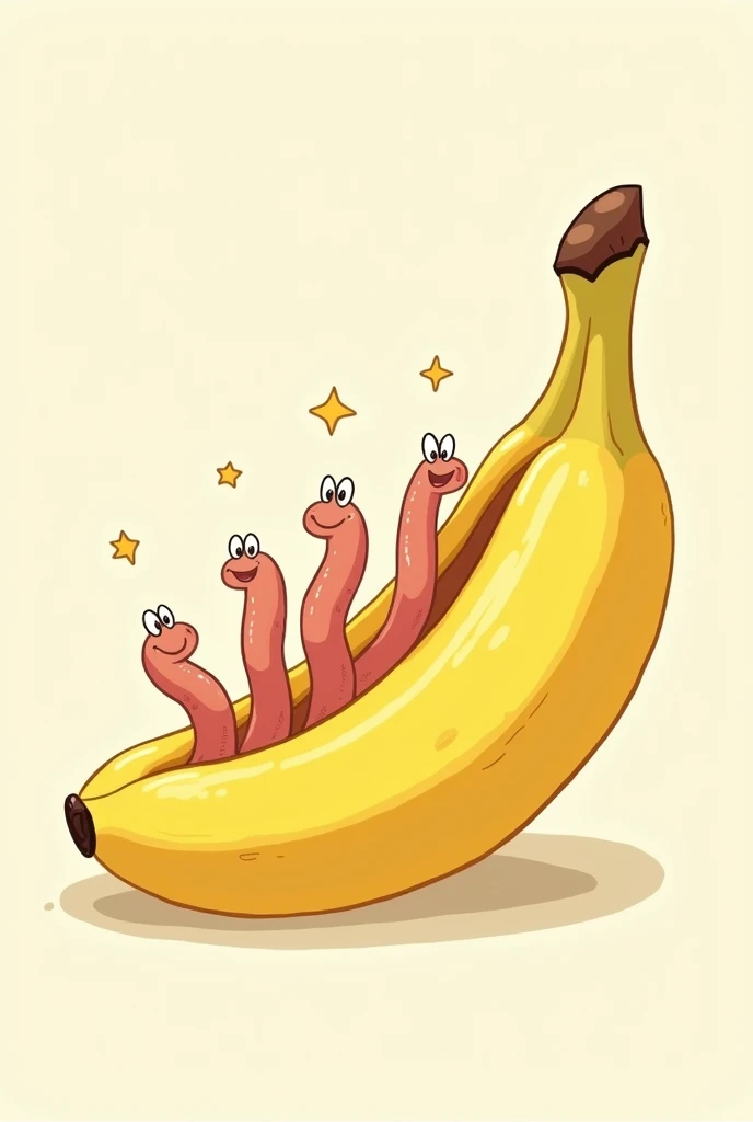 draw me a banana, that's easy to draw, with 5 worms inside of it