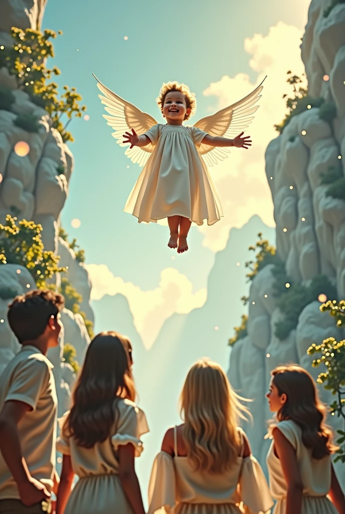 Baby Angel、4 people、Rising to the sky、Remote location、smile、Highest quality、Fantasy