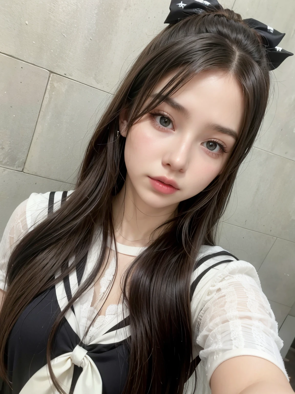blonde woman with long hair and piercings posing for a photo, with black long hair, with long black hair, perfect white haired girl, ava max, tifa lockhart with black hair, pale porcelain white skin, anime girl in real life,  with black hair, extremely black hair, very black hair, with long black hair, her hair is black