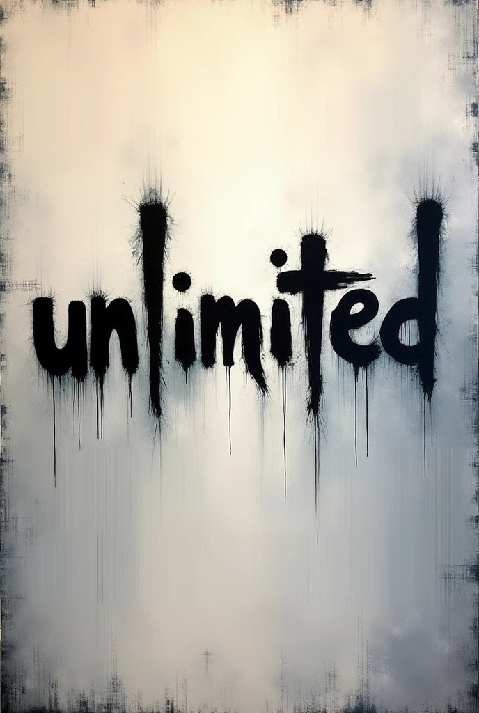 inscription "UNLIMITED" a very irregular painting with a ragged brush, rozmazané okraje od prstů, irregularity, irregular edges,