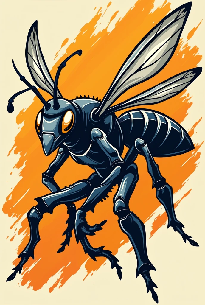 A stylized, dynamic vector illustration of a hornet, posed in a powerful, athletic stance, showcasing its Strength and agility, set against a bold, plain background that resonates with the energetic vibe of a basketball court, the hornets body is depicted in a metallic, , with intricate, geometric patterns and lines that evoke a sense of modernity and speed, with a fierce, determined gaze, the illustration style is sleek, streamlined, and graphic, with bold lines, and a mix of curved shapes and sharp, angular edges, the overall design is meant to evoke a sense of power, energy, and competitive spirit, perfect for a basketball jersey.