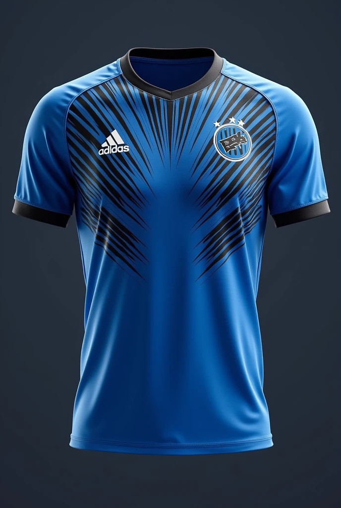 Blue soccer jersey with black rays