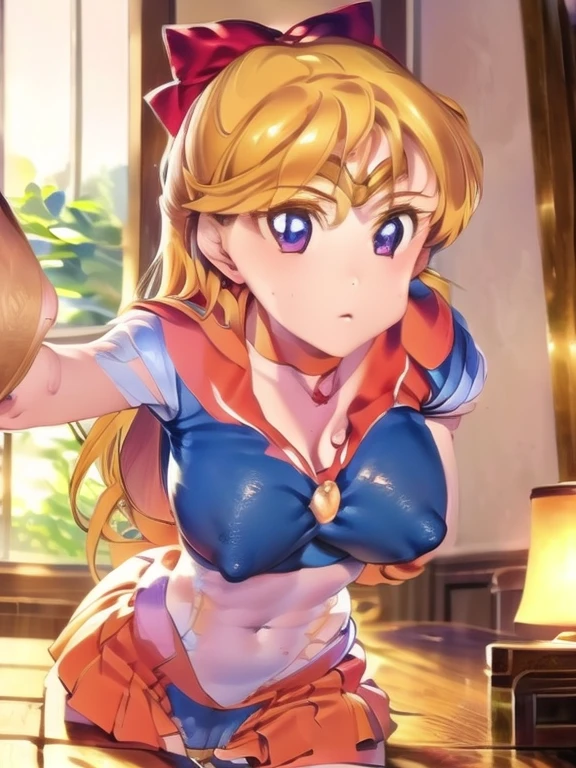1 girl, A light smile, Shiny skin, highest quality, Tabletop, (Game CG:1.4), Browsing Caution, Beautiful face and eyes in every detail,Big Breasts、Small see-through lingerie, Sailor Venus, I felt the fight, strict, Cowboy Shot、Big and ample breasts、Full moon night、Beautiful starry sky、((highest quality)), (Very detailed), Very detailed, High-resolution RAW color photos, Professional photography, ((beautiful Big Breasts)), Great face and eyes, (See-through panties:1.2)、、Big Ass、looked back、Cameltoe close-up、From below