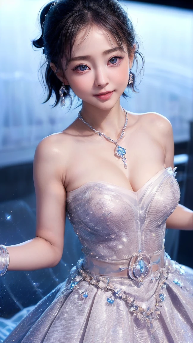 (4k quality:1.3),(Highest quality:1.3),(Whitening:1.4),(Baby Face,Girl:1.3),(The best beauty:1.5),rich,Upper Body,smile,(Strapless bejeweled dress:1.3),(Different dimension:1.6),Overflowing breasts,(jewelry),Captivate a man,Cleavage,(Super Celebrities:1.5),(Supermodel:1.4),(Whitening:1.2),(Tight waist:1.4),(Night viewの良いホテル:1.1),(luxury:1.2),(Arisa Hanyu:1.5),(anorexia:1.4),(Night view:1.3),(Face close-up),Catchlight,(Child's face:1.6),(smile:1.1),(Light blue hair:1.3),(Half Up Hair:1.3),(Light blue eyes:1.4),(2D cuteness:1.5),(Cute Makeup),Beautiful fingertips,(Sexy and cute:1.6),(Luxury hotel:1.6),(White Gal:1.6),(Transparent white skin:1.4),(albino:1.5),(Lighting hits the subject:1.3)