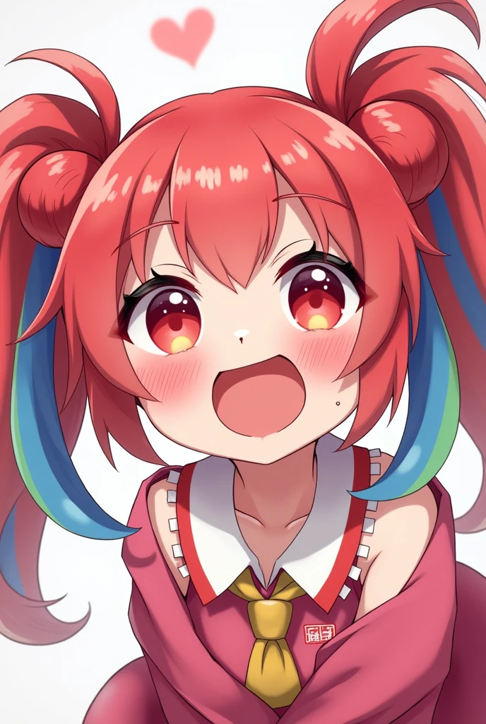 vtuber.Colorful Hair, Twin tails, Open your mouth, Drooling, Droopy eyes, Red face, Heart-shaped eyes, Fatty face,Japanese illustration style,
