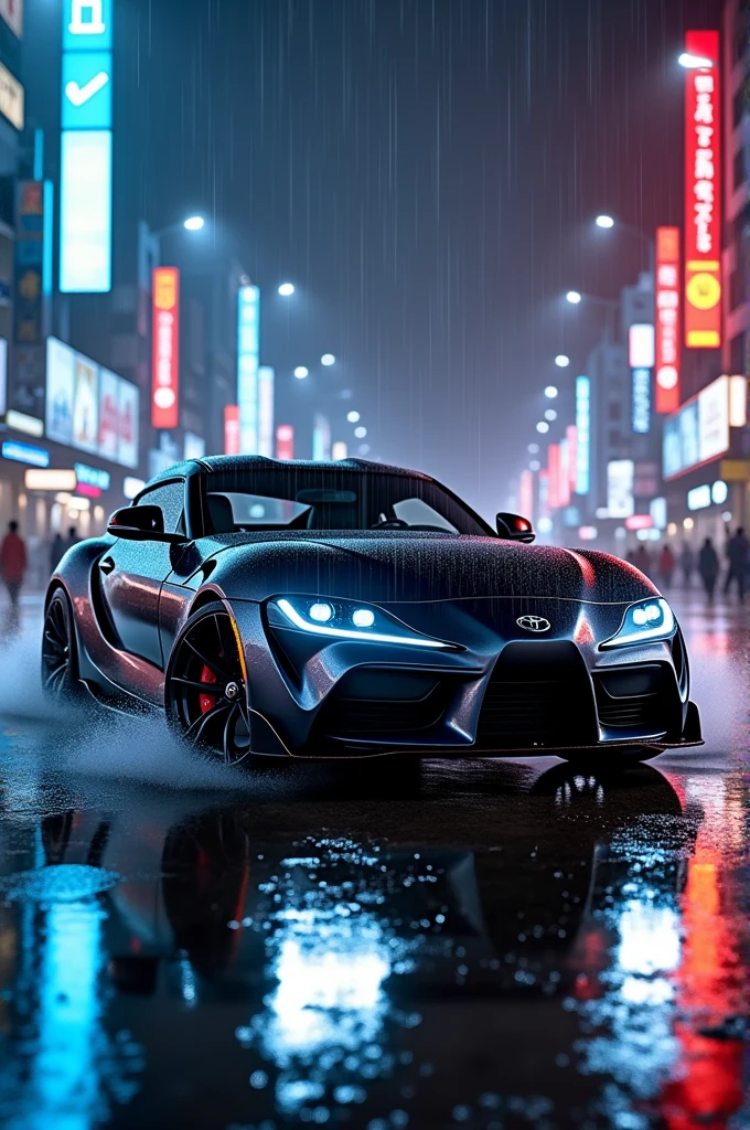 Supra mk40 and Mumbai road night neon light rain and thunder