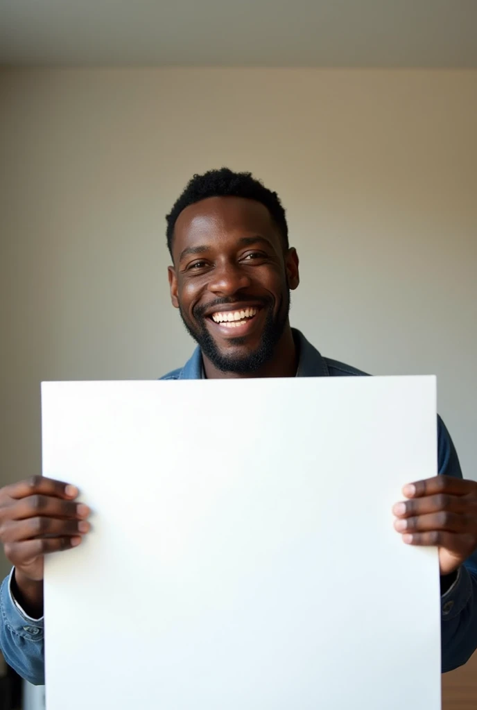 A black holding and giving a white large paper with joy on his face
I want the paper to shown clearly