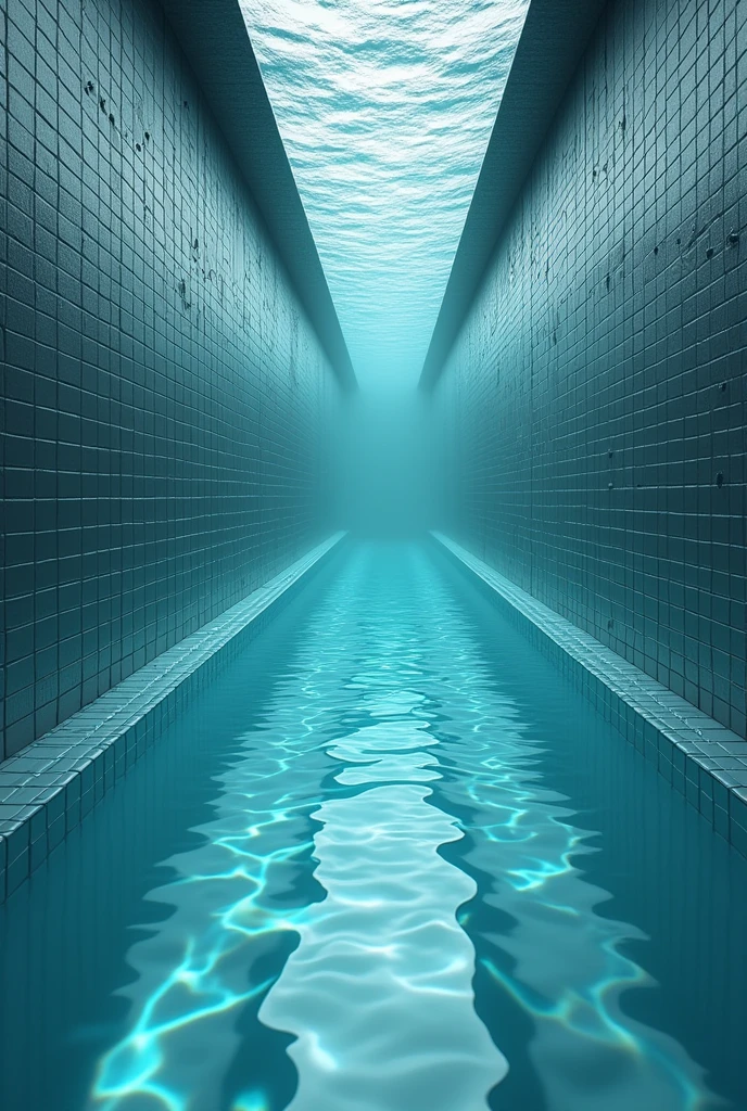 GENERATE A REST ROOM WITH A CLOSED ENVIRONMENT AND CRYSTAL CLEAR WATER. Make it more closed and with not much light. Now instead of being a place like this, it should be an environment where there are silver-colored tile walls like a room