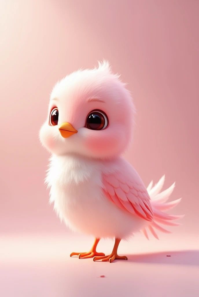HD image, animation of a pink female bird, soft hair, cute face