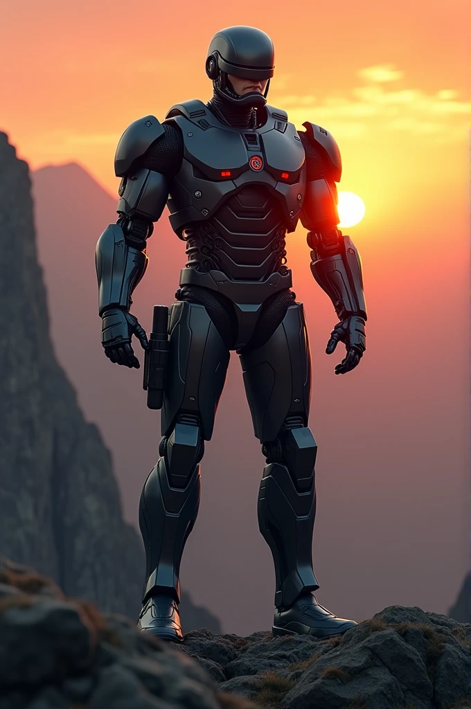 Black robocop in mountain sun set of india