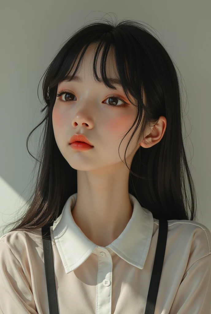 One girl, Calm, Mouth closed, Collared shirt,,
