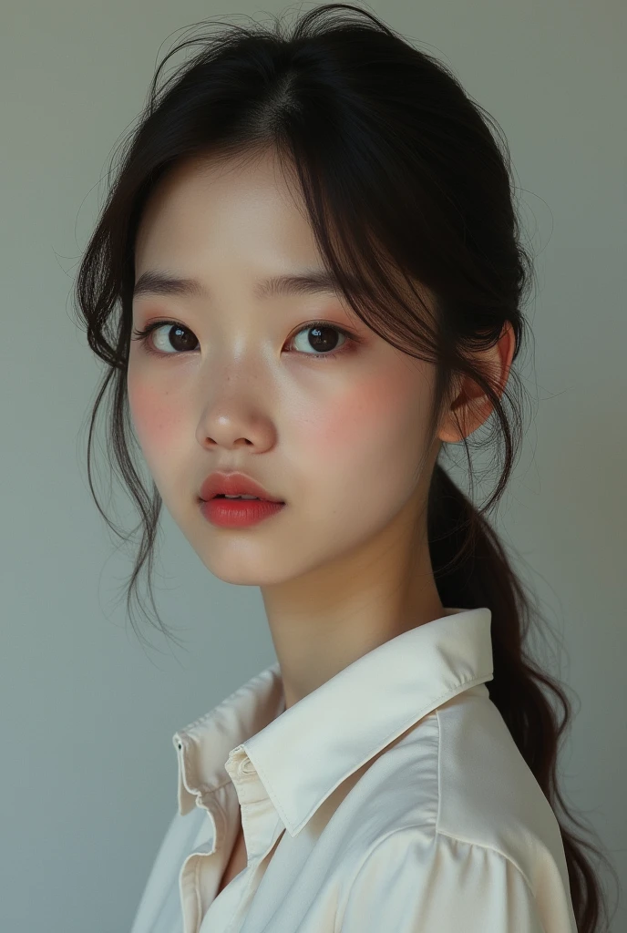One girl, Calm, Mouth closed, Collared shirt,,