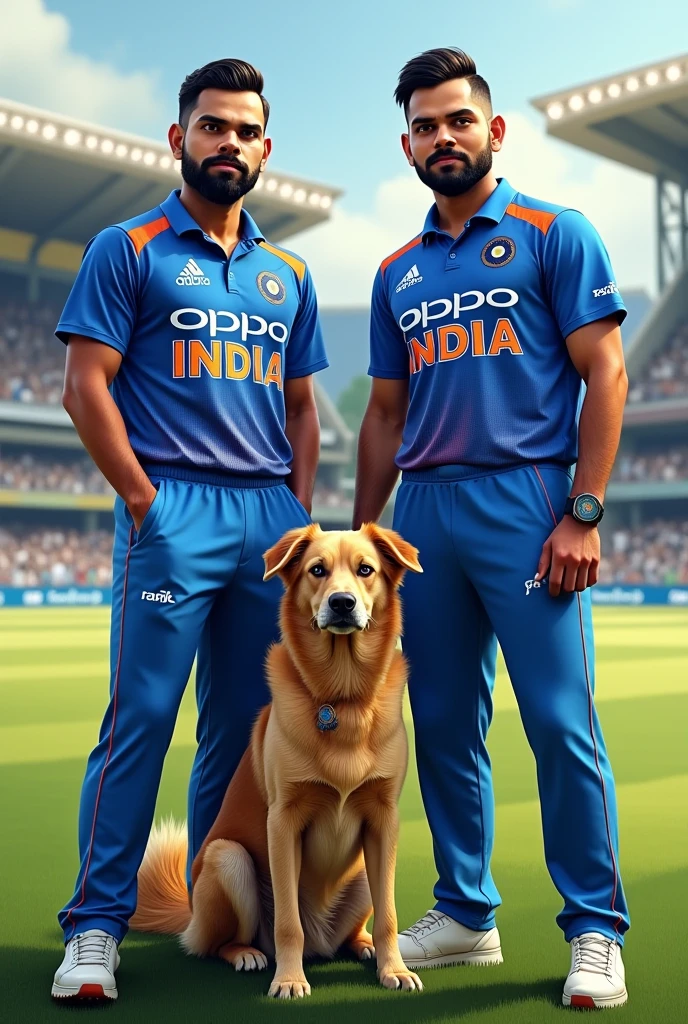 Virat Kohli and Rohit Sharma with dog