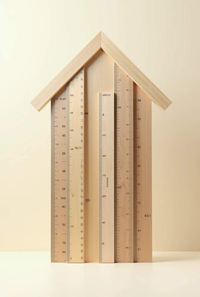 Several rulers next to each other that together form a house. The rulers do not touch, are just close.