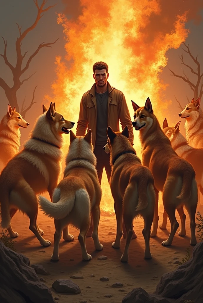 Dogs and mini dogs and man and fire dogs defens mini dogs