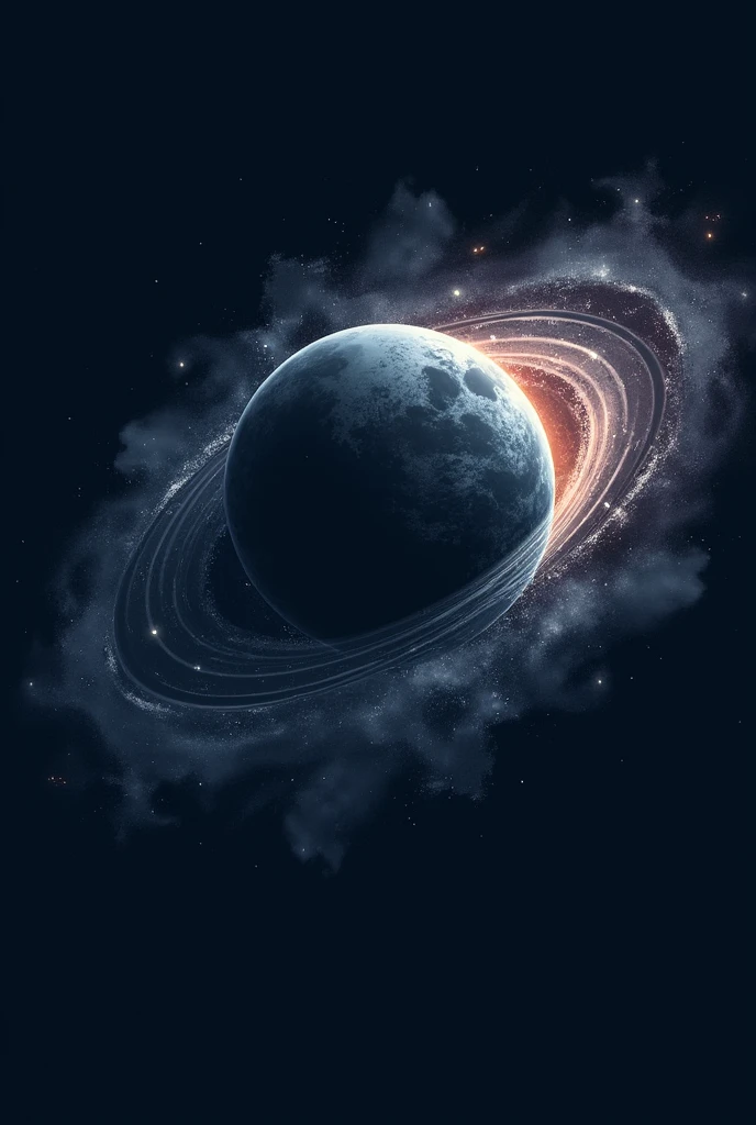A logo for a sports store that contains a planet in dark colors, and with the background of a galaxy