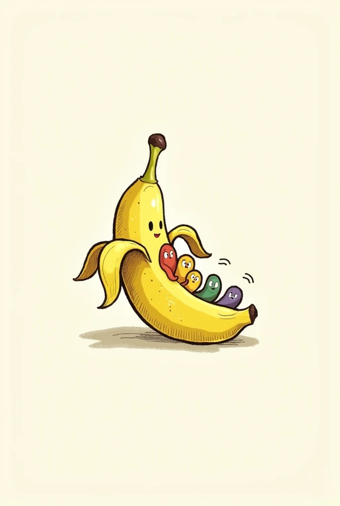 draw me a banana, that's easy to draw, with 5 worms inside of it, sketch