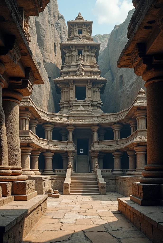 Kailasa temple Large Workforce: Thousands of laborers and artisans worked for about 18 to 20 years, removing an estimated 200,000 to 400,000 tons of rock.