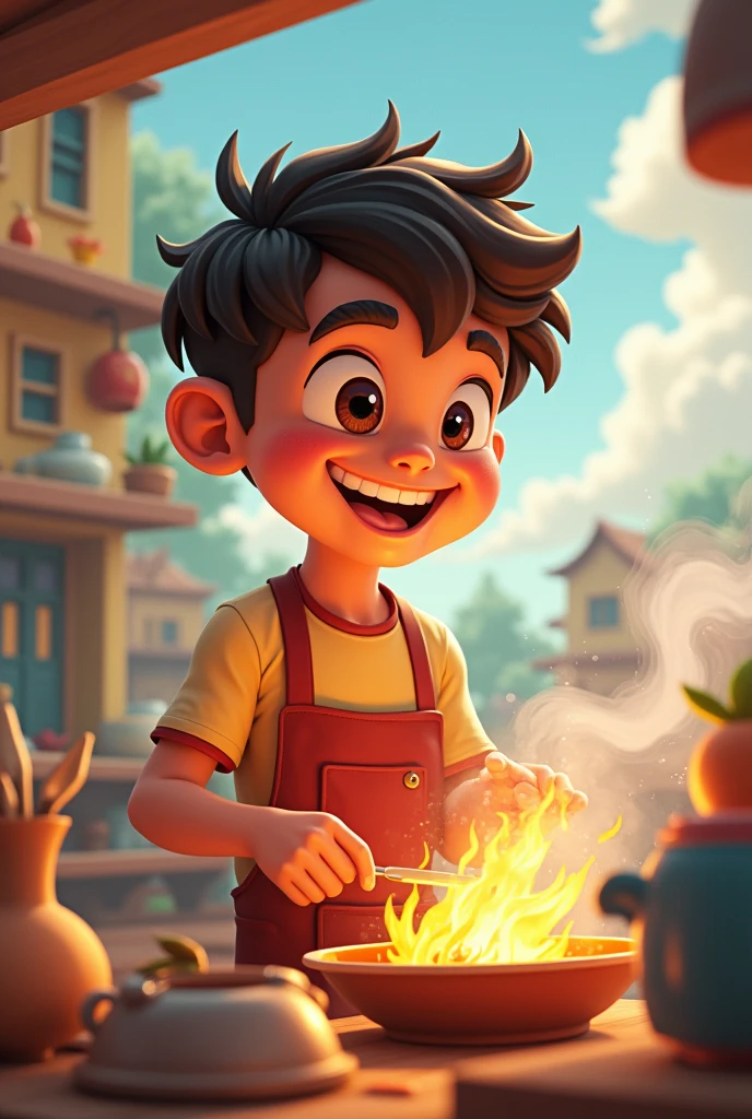 Cartoon boy was a roasting creator 