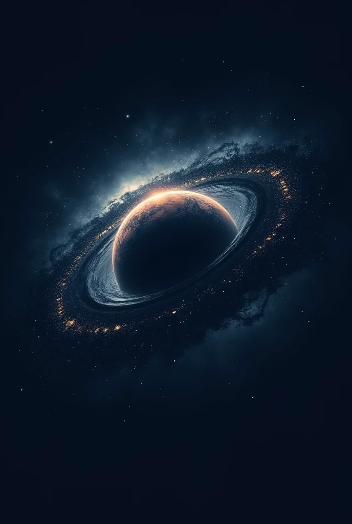 A logo for a sports store that contains a planet in dark colors, and with the background of a galaxy