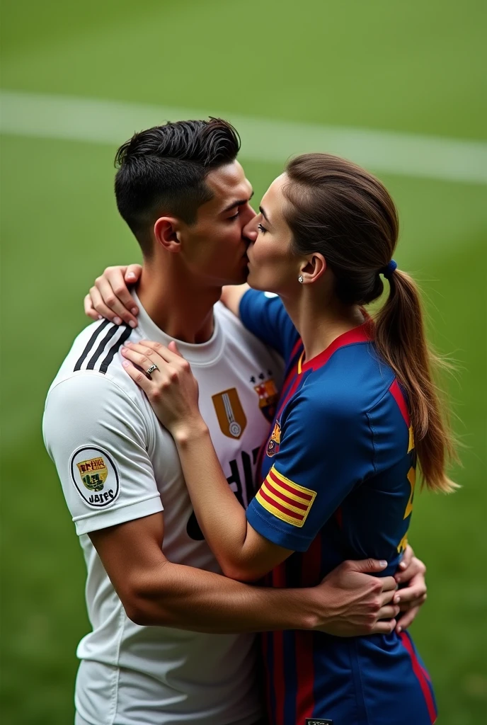 Cristiano Ronaldo and Messi kissing