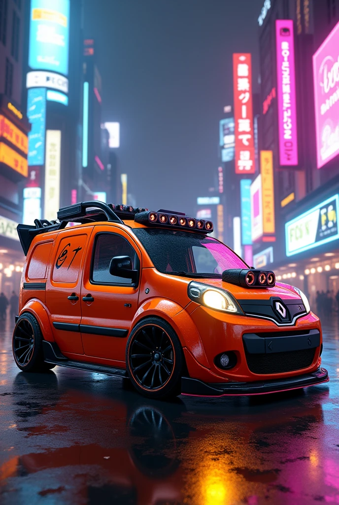 can u make a orange renault kango with body kit ina neon city lights and cybercityies and neon red and black and yellow wheels add u some shit idk show mw from the right part