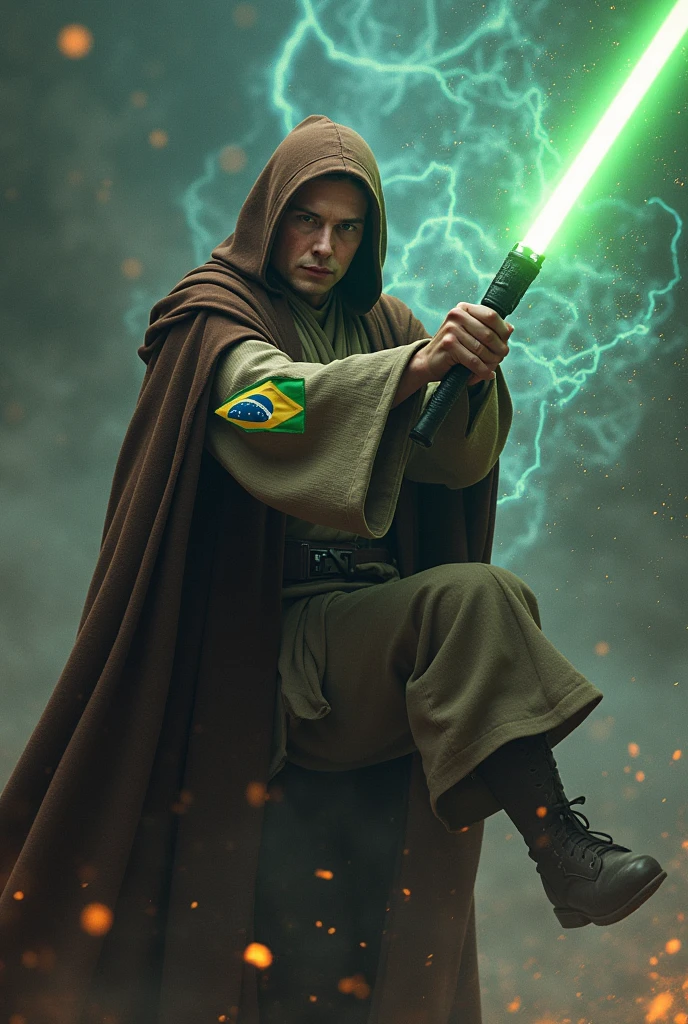 Image with Elon Musk&#39;s Obi Star Wars outfit with Brazil patch lifting Voldemort in a Jedi power battle