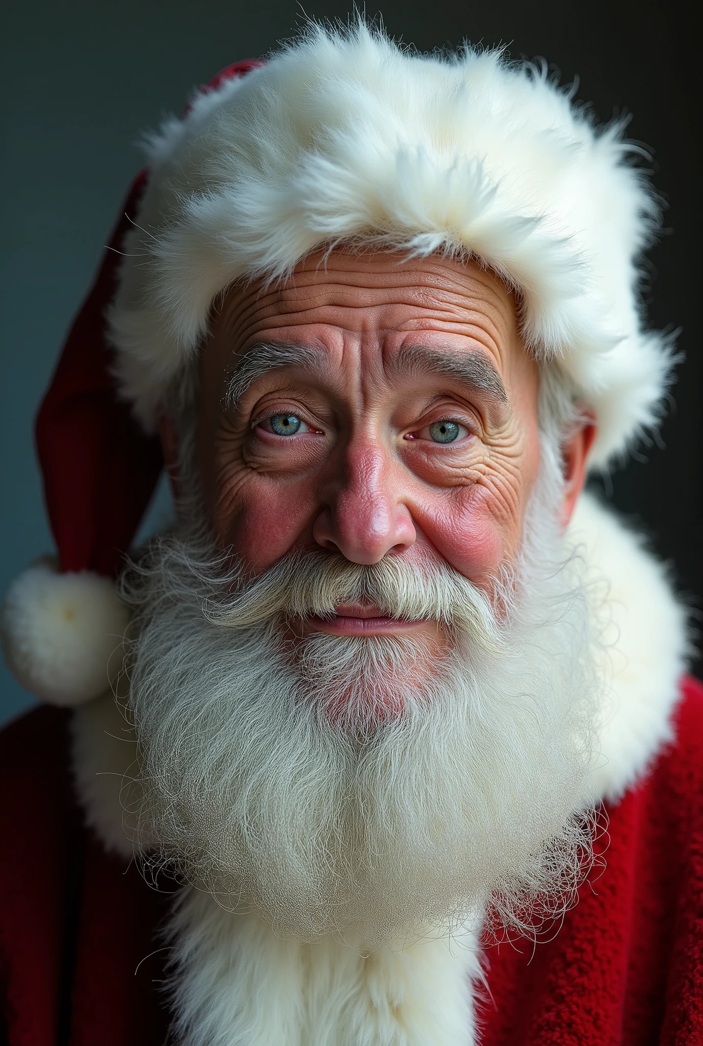 Hyperrealistic photo of Santa Claus, Perfect face details, The beard, facial wrinkles