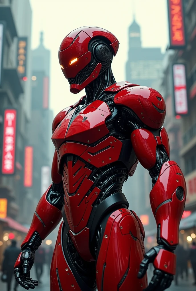 Red colour robocop of india masterpics realistic cyberpunk