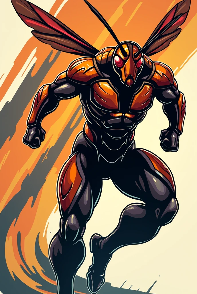 A stylized, dynamic vector illustration of a hornet, posed in a powerful, athletic stance, showcasing its Strength and agility, set against a bold, the hornets body is depicted in a metallic, , with intricate, geometric patterns and lines that evoke a sense of modernity and speed, with a fierce, determined gaze, the illustration style is sleek, streamlined, and graphic, with bold lines, and a mix of curved shapes and sharp, angular edges, the overall design is meant to evoke a sense of power, energy, and competitive spirit